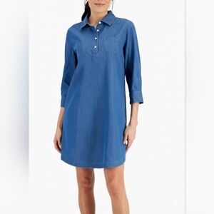 NWOT Karen Scott 100% Cotton Blue Denim Shirt Dress SZ PL